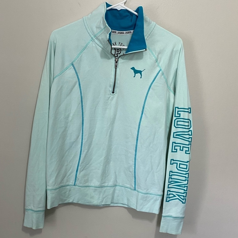 Victoria's Secret PINK mint blue teal yoga 1/2 Zip pullover Small